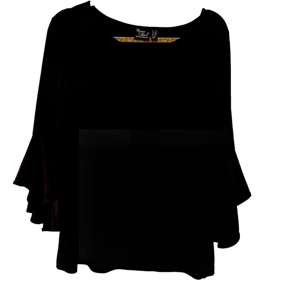 Women With Control By Renee Greenstein Black Blouse Bell Sleeves XL